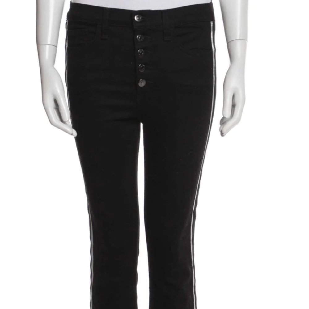 Veronica Beard stretchy black denim cropped jeans, silver stripes